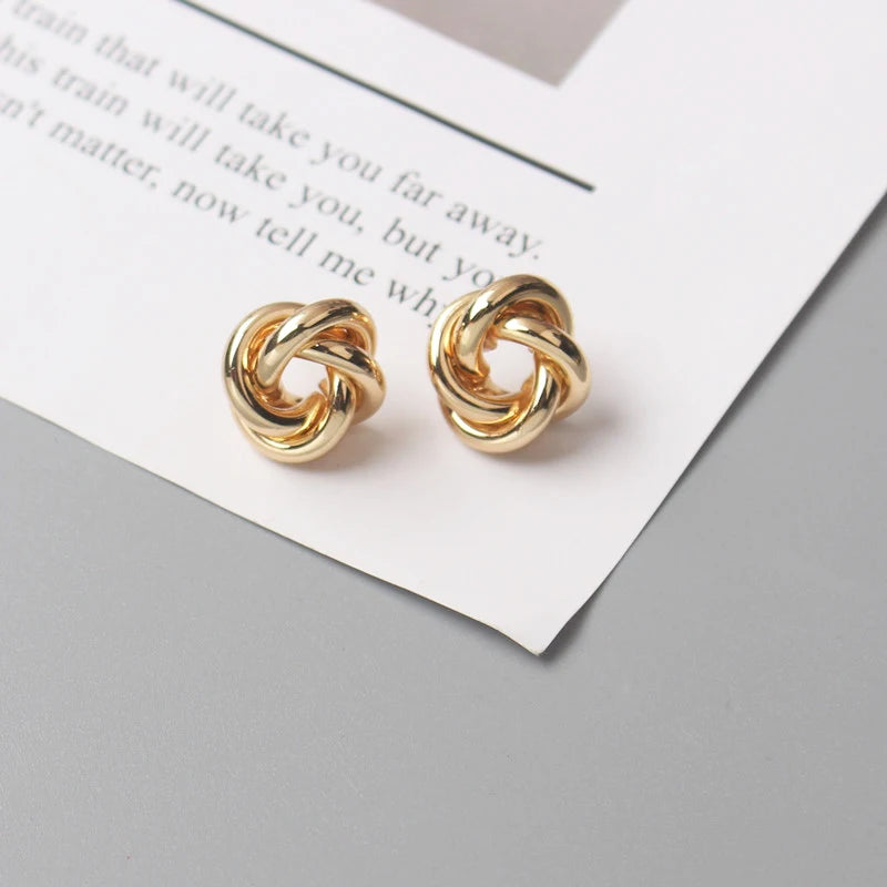 Tiny Metal Stud Earrings for Women Gold Color