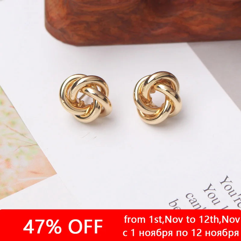 Tiny Metal Stud Earrings for Women Gold Color