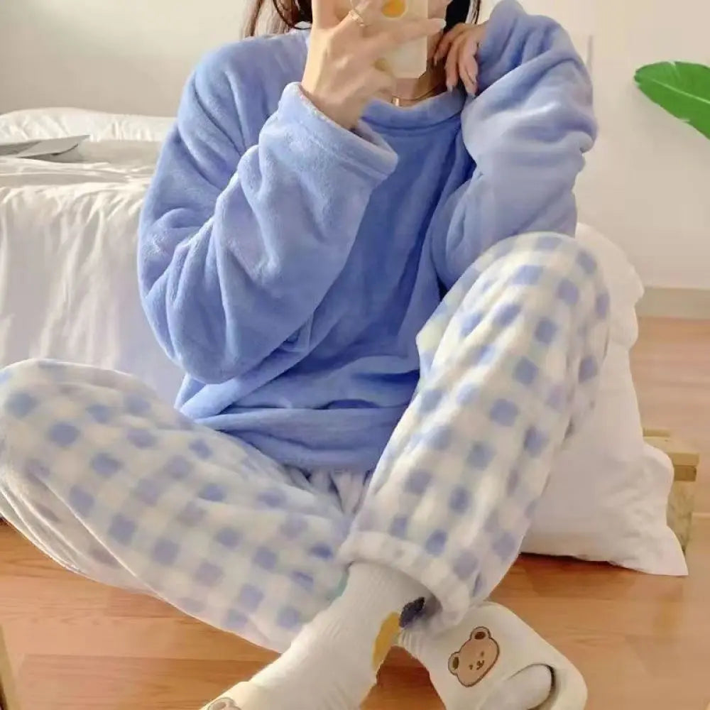 Fleece Thick Warm Women's Pajamas Set Winter Sleepwear